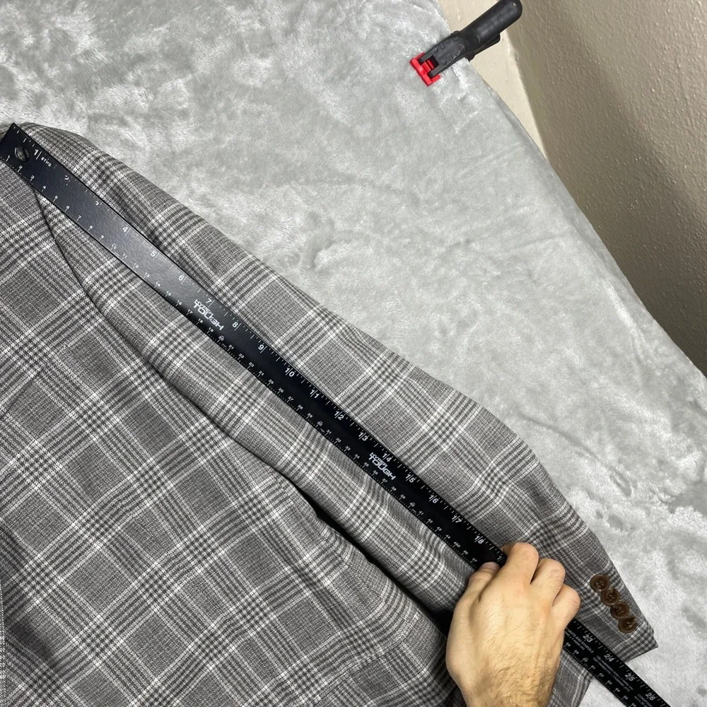Peter Millar Sport Coat Mens 48R Grey Plaid Two Button Wool Blazer Jacket